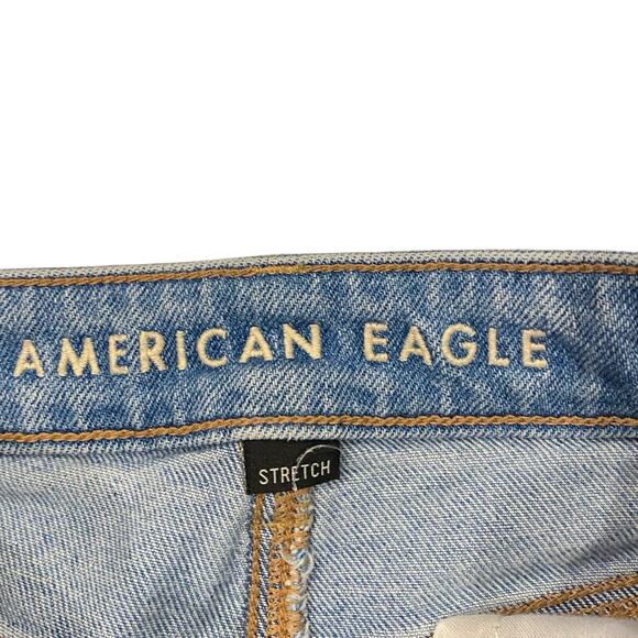American Eagle Jeans Womens 2 Blue Mom Jean Stretch Thrashed Destroyed Hipster - Picture 5 of 11